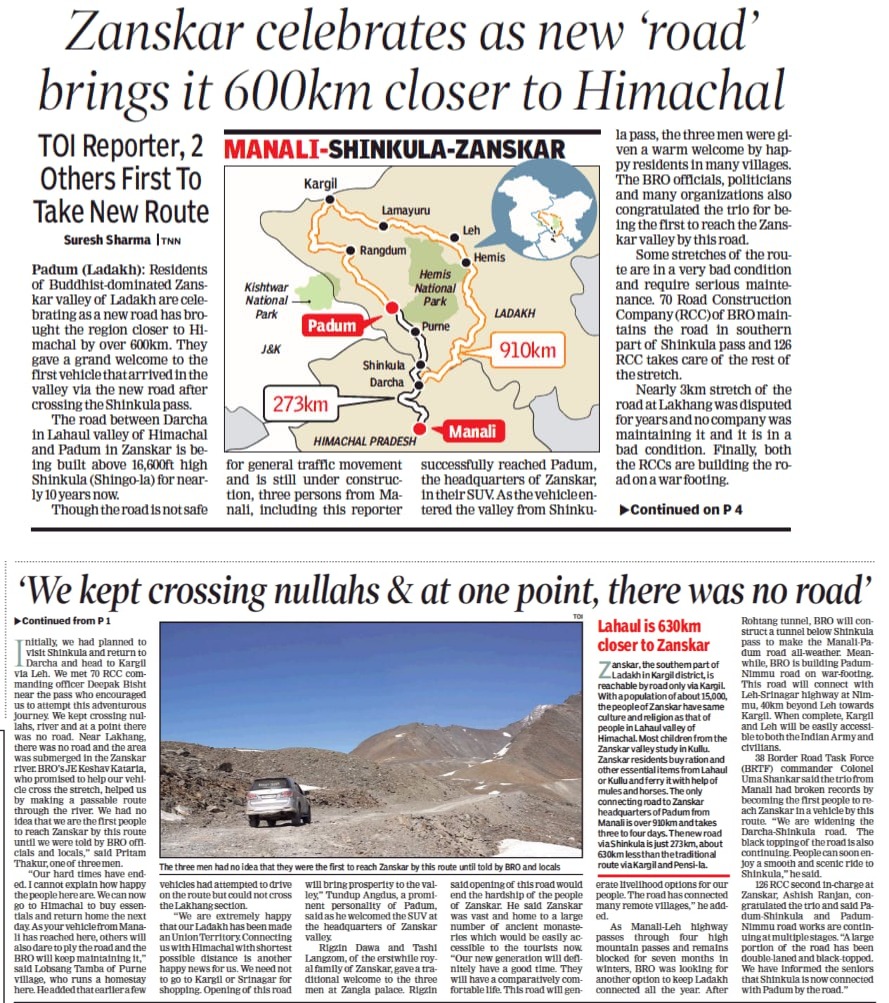 Discover Leh Ladakh first to reach Zanskar via Shinkula pass