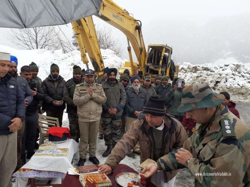 Puja before official snow clearance operation on Manali Leh highway
