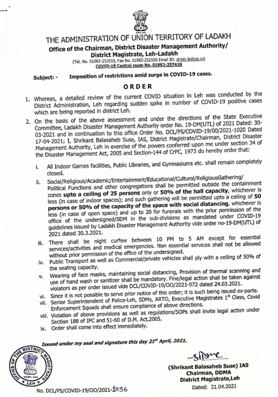 Ladakh Covid-19 notification