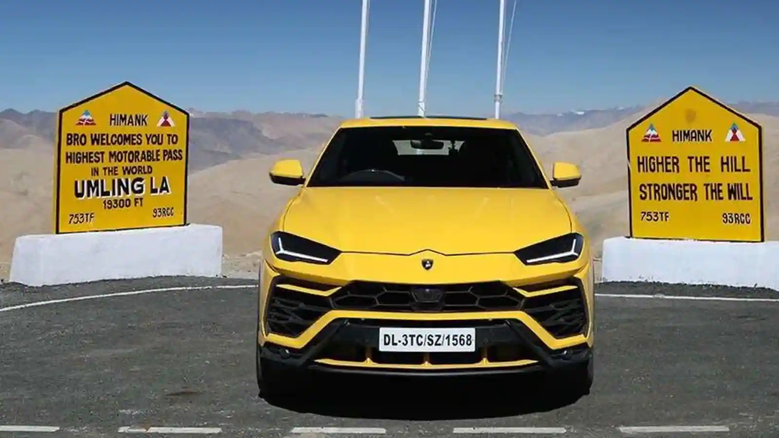 Lamborgini Urus at Umling-la pass in Ladakh