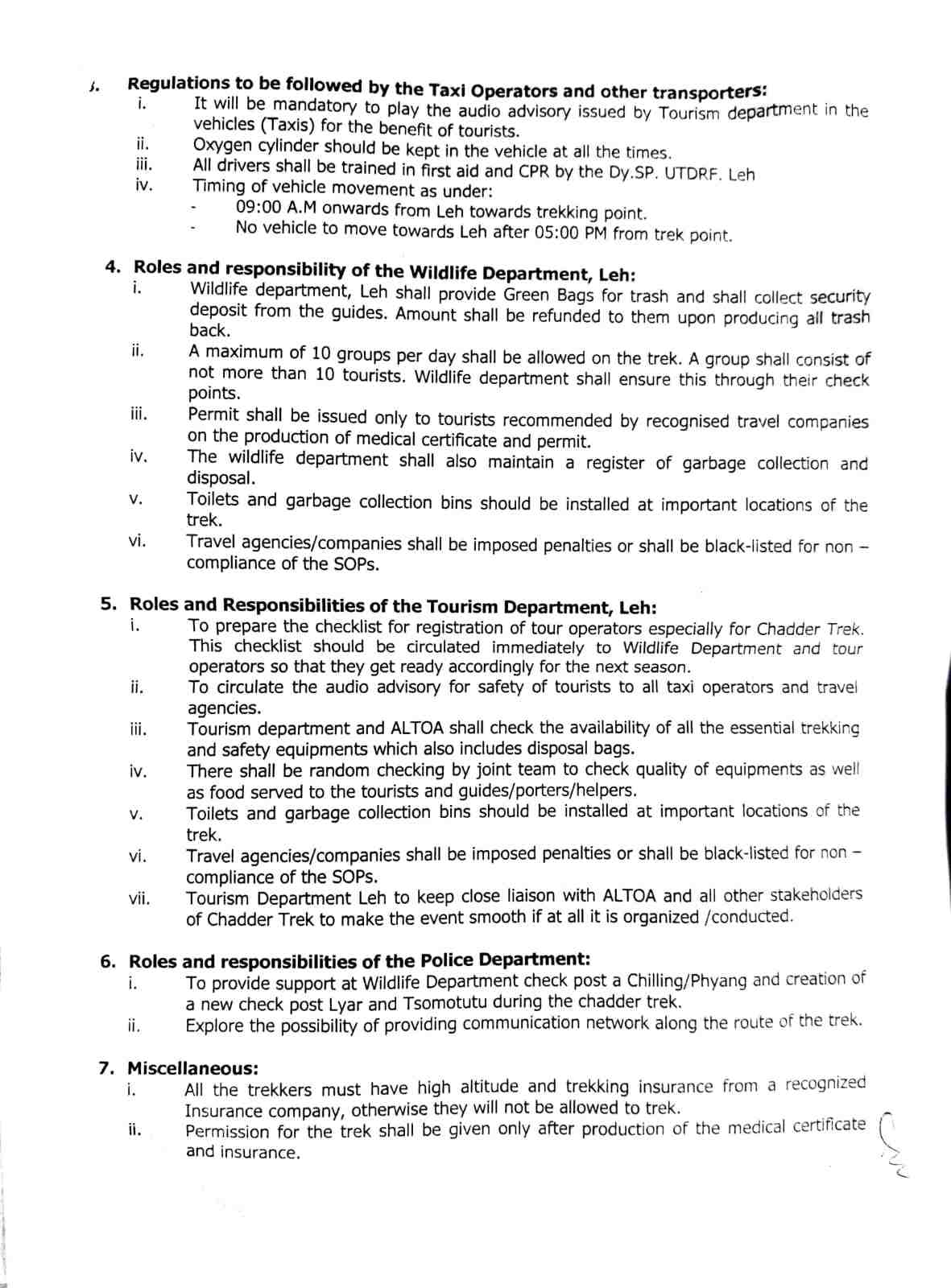 Chadar Trek SOP 2