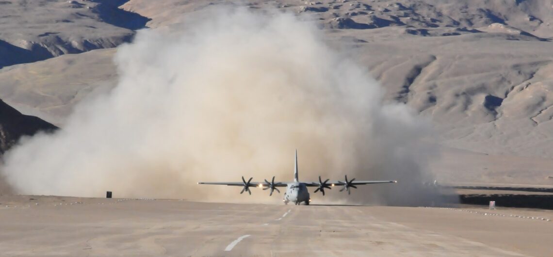 IAF C 130J-30 Super Hercules made first ever landing at Daulat Beg Oldi airstrip on 20 August 2013