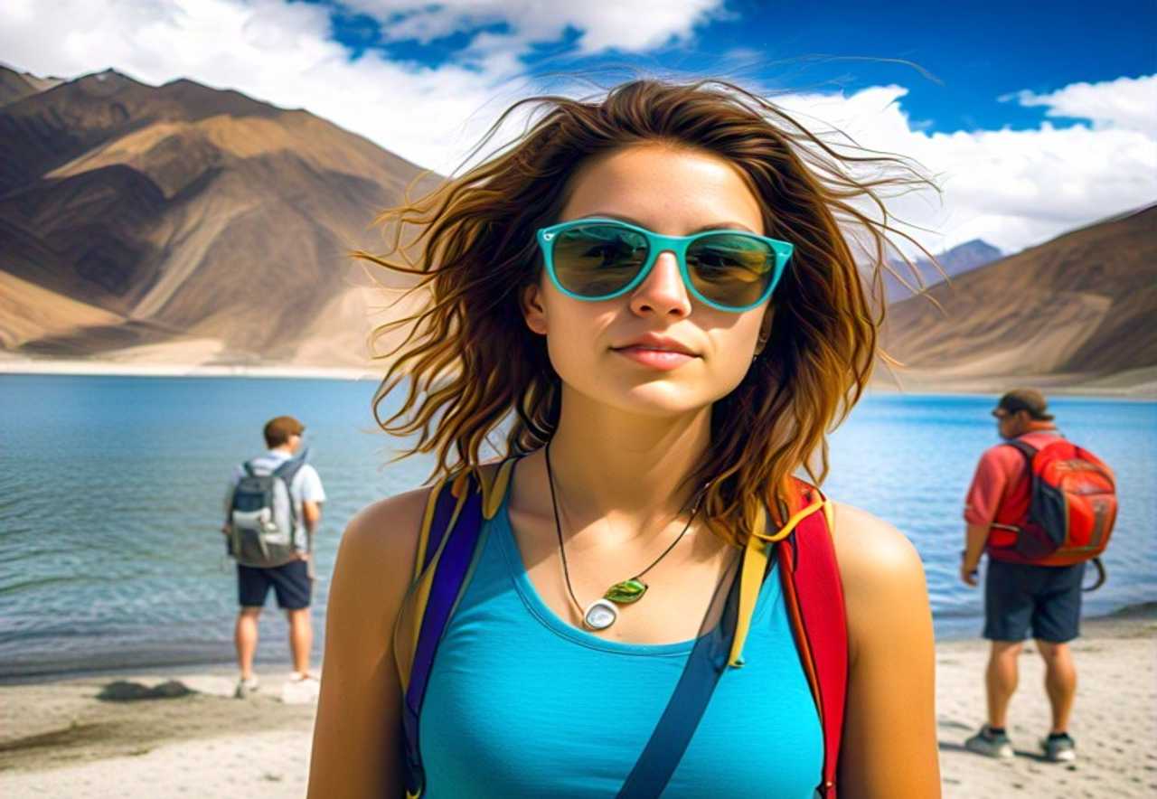 America to Ladakh: American tourists enjoying near Pangong Lake in Leh Ladakh